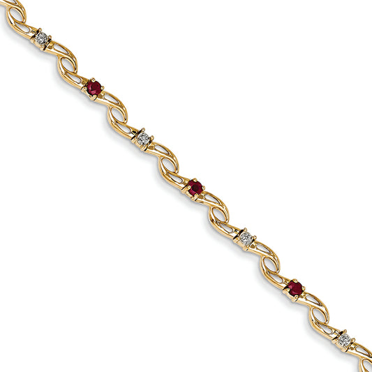 0.9 Carat 14K Gold Diamond and African Ruby Round Bracelet