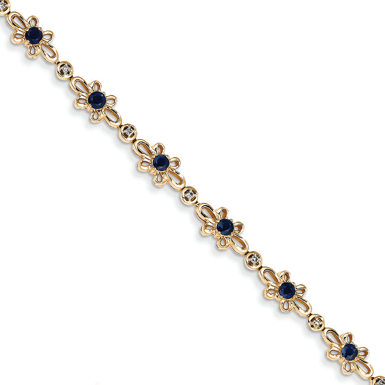 2 Carat 14K Gold Diamond and Sapphire Flower Bracelet
