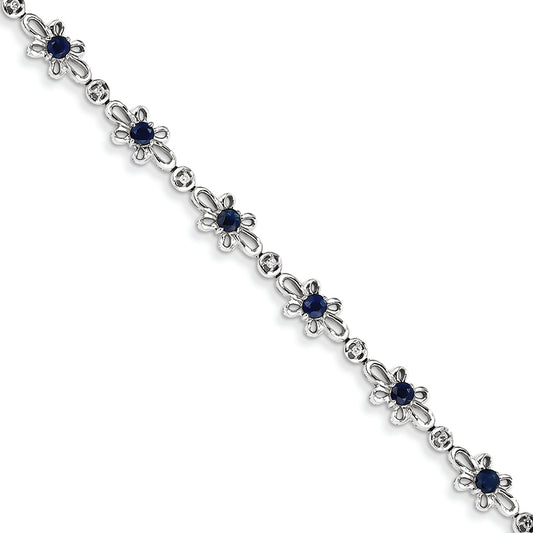 2 Carat 14K White Gold Diamond and Sapphire Flower Bracelet