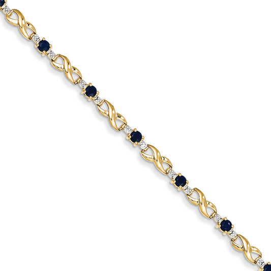 1.8 Carat 14K Gold Diamond and Sapphire Round Bracelet
