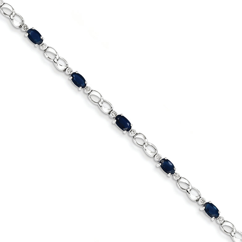 3.5 Carat 14K White Gold w/ Diamond and Sapphire Gemstone Bracelet