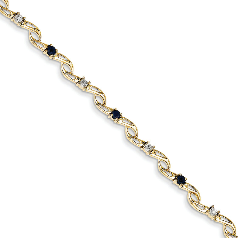 0.9 Carat 14K Gold Diamond and Sapphire Round Bracelet