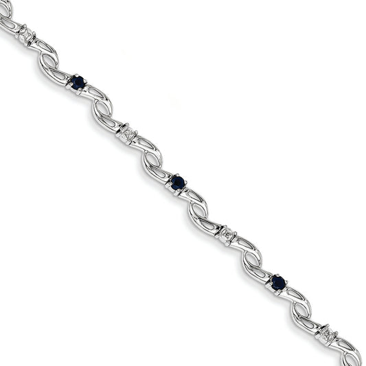 0.9 Carat 14K White Gold w/ Diamond and Sapphire Gemstone Bracelet
