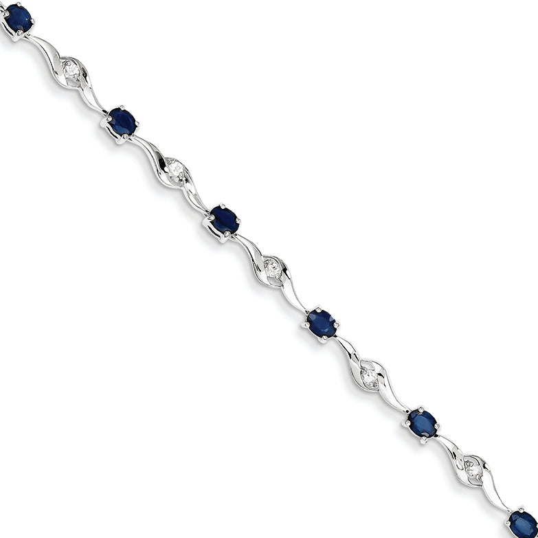 2.6 Carat 14K White Gold w/ White Sapphire and Sapphire Gemstone Bracelet