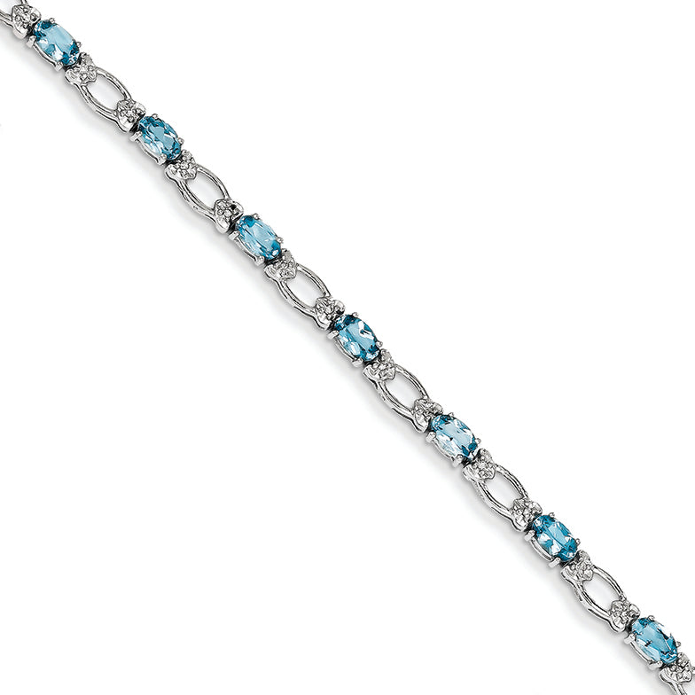 3.8 Carat 14K White Gold Diamond and Blue Topaz Bracelet