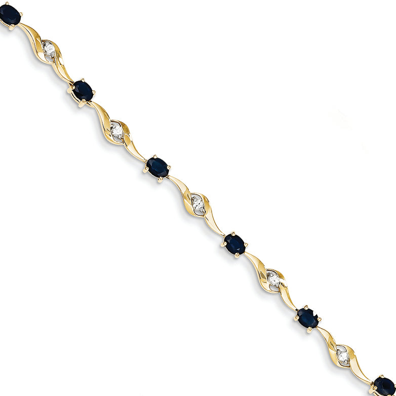2.6 Carat 14K Gold Sapphire and White Sapphire Oval and Round Bracelet