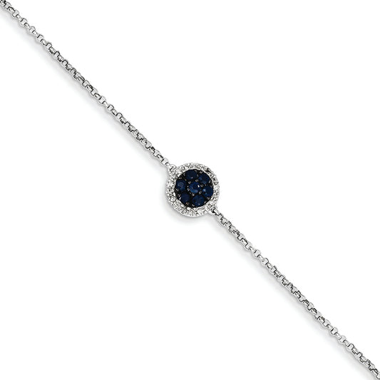 0.6 Carat 14K White Gold Diamond & Sapphire w/ Circle & .5in ext. Bracelet