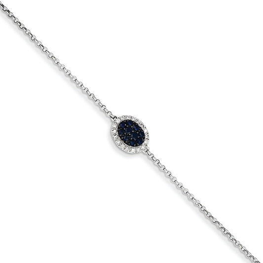 0.5 Carat 14K White Gold Diamond & Sapphire w/ Oval & .5in Ext. Bracelet