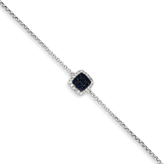 0.5 Carat 14K White Gold Diamond & Sapphire w/ Square & .5in Ext. Bracelet