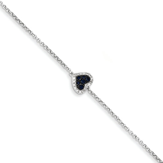 0.3 Carat 14K White Gold Diamond & Sapphire Heart w/.5in Ext. Bracelet