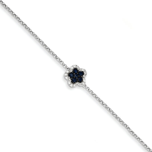 0.4 Carat 14K White Gold Diamond & Sapphire Flower w/ .5in Ext. Bracelet