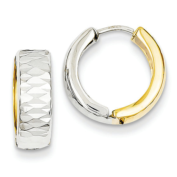 14K Gold Two-tone Hinged Hoop Earrings