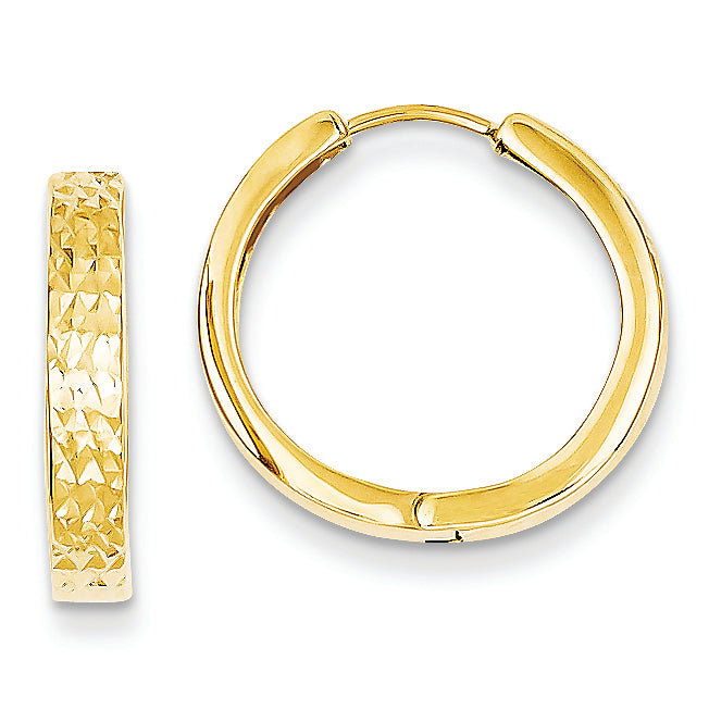 14K Gold Diamond-cut Hinged Hoop Earrings