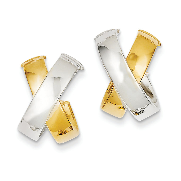 14K Gold Two-tone 'X' Hoop Earrings