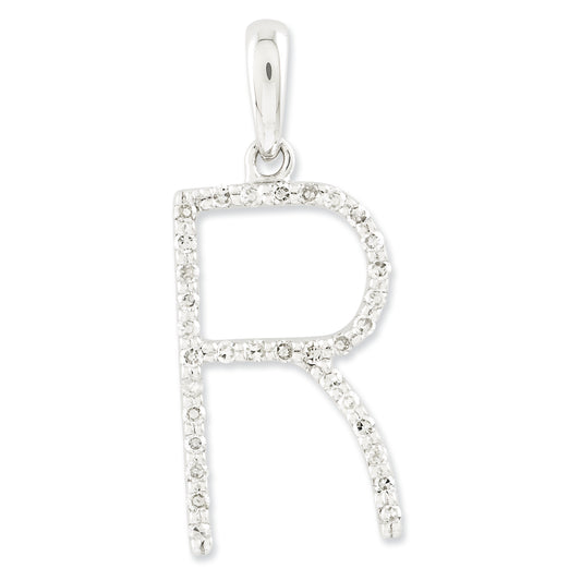 0.1 Carat 14K White Gold Diamond Initial R Pendant