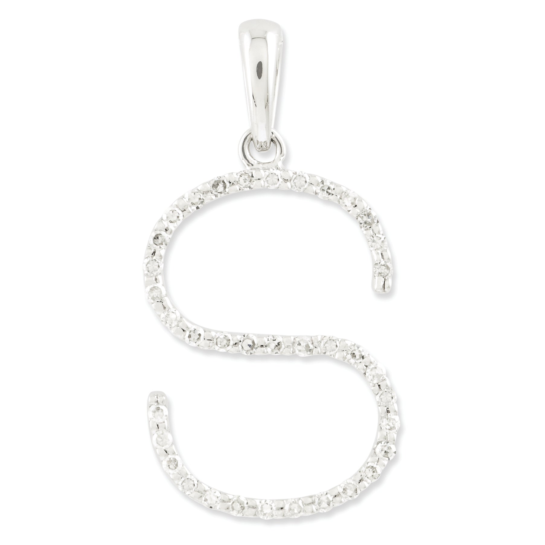 0.1 Carat 14K White Gold Diamond Initial S Pendant