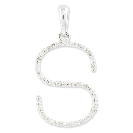 0.1 Carat 14K White Gold Diamond Initial S Pendant