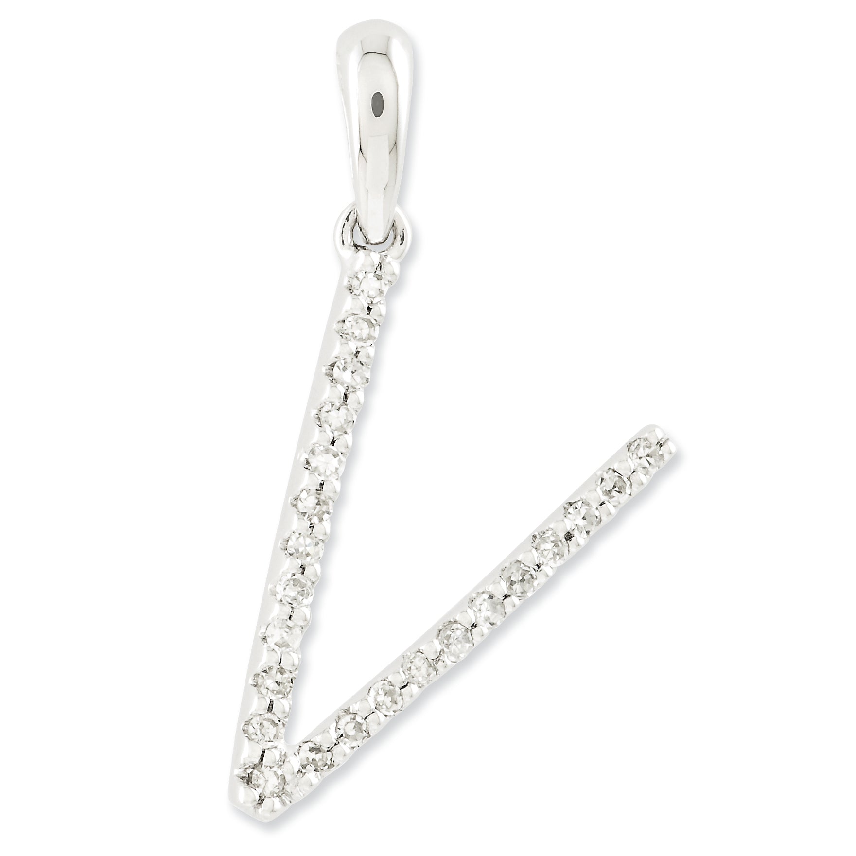 0.1 Carat 14K White Gold Diamond Initial V Pendant