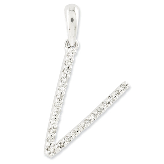 0.1 Carat 14K White Gold Diamond Initial V Pendant