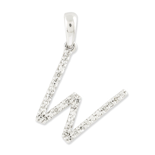 0.1 Carat 14K White Gold Diamond Initial W Pendant