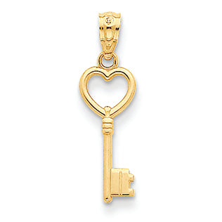 14K Gold Heart Key Polished Pendant