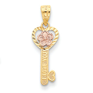 14K Gold Two-tone I Love You Heart Key Pendant