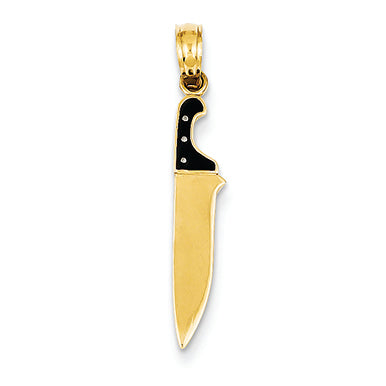 14K Gold 3-D Black Enameled Butcher Knife Pendant