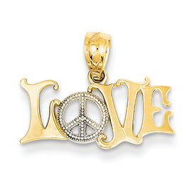 14K Gold Yellow Gold Rhodium Plated Love with Peace Pendant