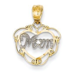 14K Gold Two-tone Mom w/CZ  Heart Charm