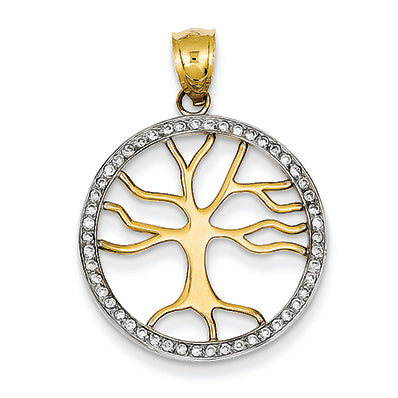 0.2 Carat 14K Gold Polished Tree of Life w/ .20 ct. Diamond Pendant