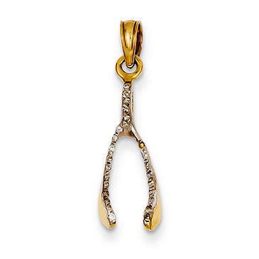 14K Gold Polished Wishbone w/ .07 ct. Diamond Pendant