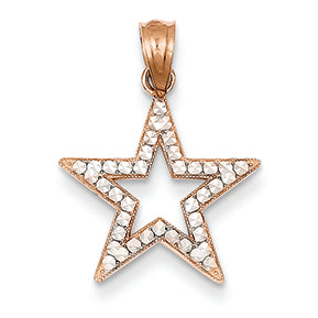 14K Gold Rose Gold Rhodium Plated Diamond Cut Star Pendant