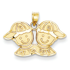 14K Gold Solid Satin My Two Boys Charm