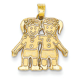 14K Gold Solid Satin Two Girls Charm