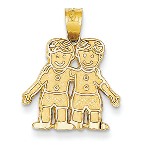 14K Gold Solid Satin Two Boys Charm