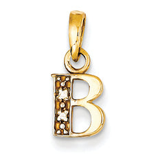 14K Gold Polished .01ct Diamond Initial B Pendant