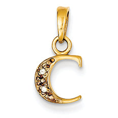 14K Gold Polished .01ct Diamond Initial C Pendant