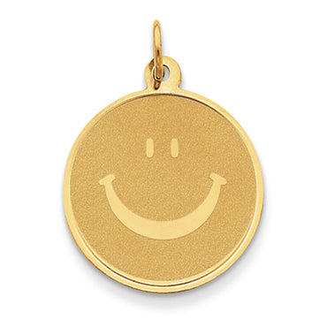 14K Gold Solid Polished Smiley Face Pendant