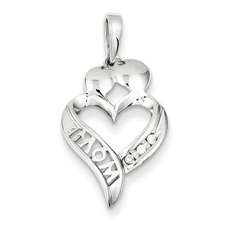 14K White Gold Diamond MOM Heart Pendant