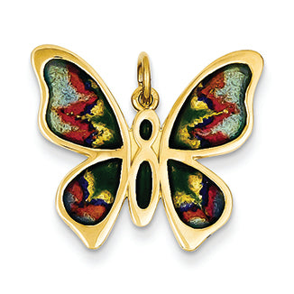 14K Gold Polished Enameled Red/Green/Blue/Yellow Butterfly Charm