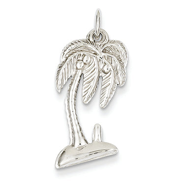 14K Gold White Polished Open-Backed Palm Tree Charm