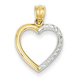 14K Gold & Rhodium Half Diamond-cut Heart Pendant