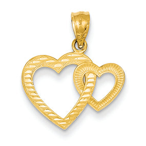 14K Gold Diamond-cut Double Heart Pendant