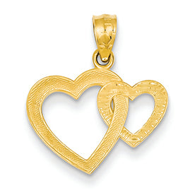 14K Gold Diamond-cut Double Heart Pendant