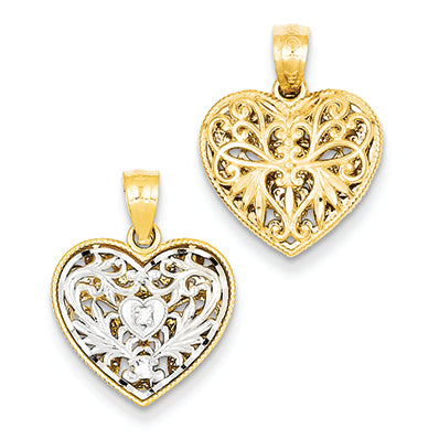 14K Gold Two-tone Reversible .01ct. Diamond Heart Pendant