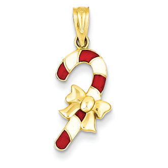 14K Gold  Enameled Candy Cane Pendant