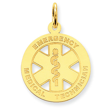 14K Gold Polished Medium EMT Medical Pendant