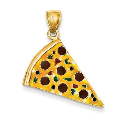 14K Gold Enameled Pepperoni Pizza Slice Pendant