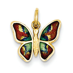 14K Gold Red, Yellow and Blue Enameled Butterfly Charm