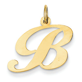 14K Gold Medium Fancy Script Initial B Charm